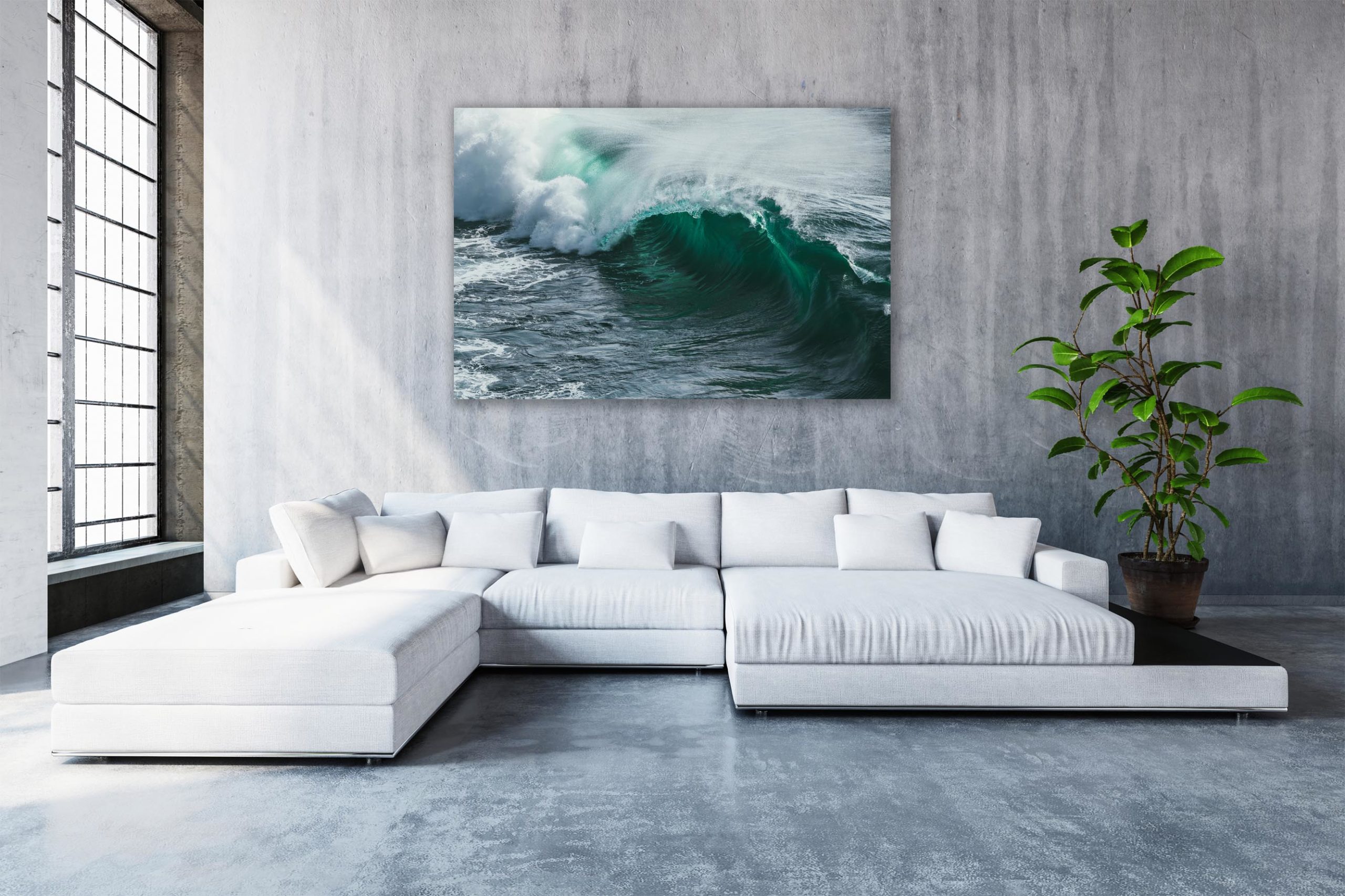 image of waves above a couch